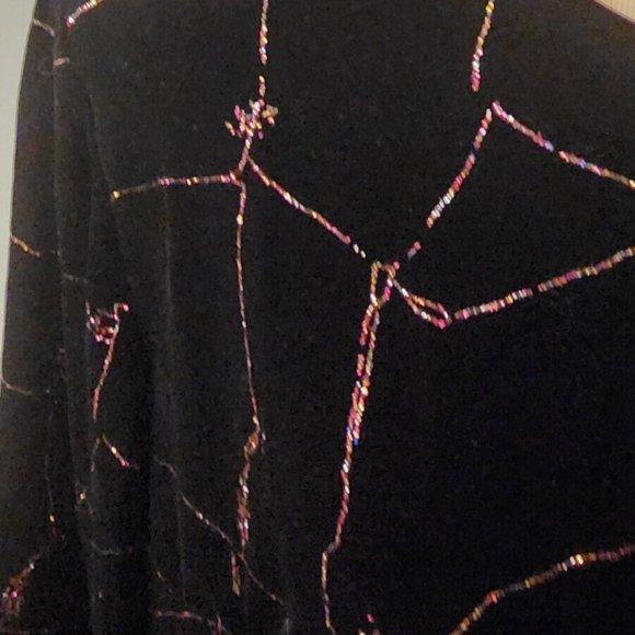 R&M Richards Karen Kwong Vintage Black Velvet Multi-Color Sparkle Tunic Size 14 - Picture 5 of 11